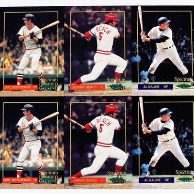 Carl Yastrzemski Johnny Bench Al Kaline UNCUT Sheet 6 Baseball Cards 1993 Spectrum Diamond Club
