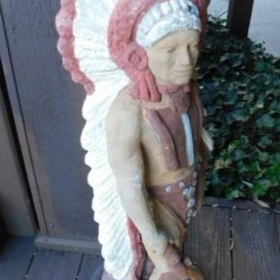 Vintage Painted Native American Concrete Statue 34