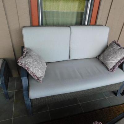 Hampton Bay Patio Furniture Love Seat Composite and Rush Frame with Cushions