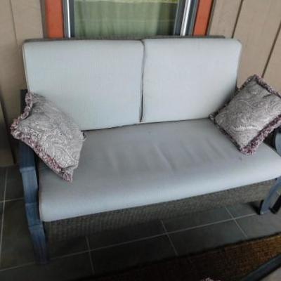 Hampton Bay Patio Furniture Love Seat Composite and Rush Frame with Cushions
