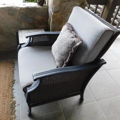 1st Choice of Two: Hampton Bay Patio Chair and Ottoman Composite/Rush Frame & Cushions