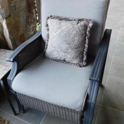 1st Choice of Two: Hampton Bay Patio Chair and Ottoman Composite/Rush Frame & Cushions