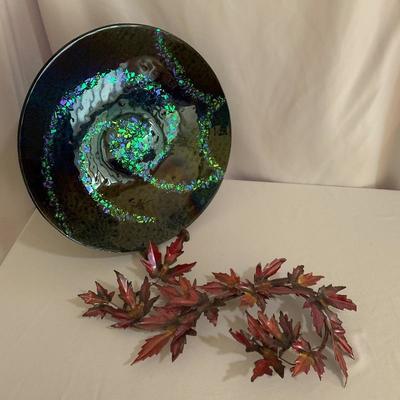 Lot 289 - Local Artist Glass Bowl and Leaf Art