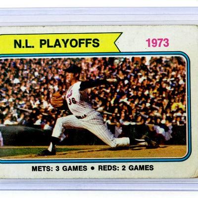 1974 TOPPS Baseball #471 "1973 N.L. Playoffs" JON MATLACK Baseball Card METS vs REDS