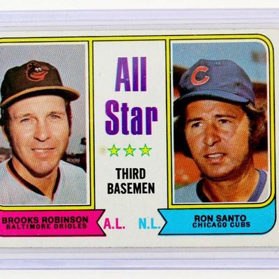 1974 TOPPS #334 ALL-STAR 3rd BASEMEN RON SANTO & BROOKS ROBINSON Baseball Card EX