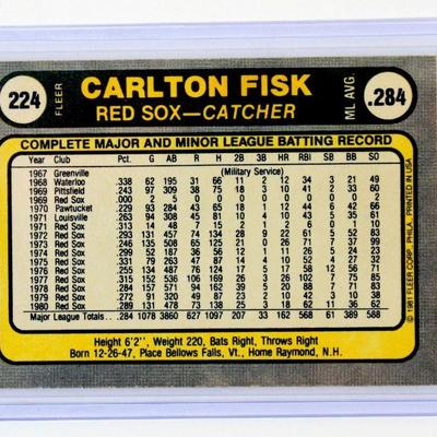 1981 Fleer #224 Carlton Fisk Boston Red Sox Baseball Card - High Grade
