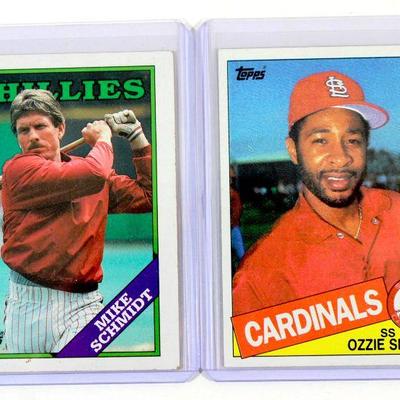1985 Topps #605 OZZIE SMITH 1988 Topps #600 MIKE SCHMIDT Baseball Cards Set High Grade