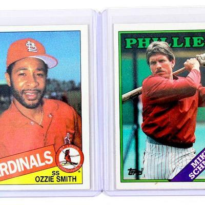 1985 Topps #605 OZZIE SMITH 1988 Topps #600 MIKE SCHMIDT Baseball Cards Set High Grade