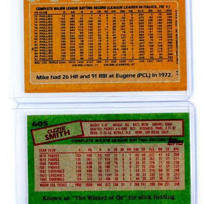 1985 Topps #605 OZZIE SMITH 1988 Topps #600 MIKE SCHMIDT Baseball Cards Set High Grade