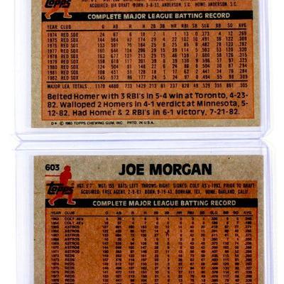 1983 Topps #30 JIM RICE #603 JOE MORGAN Baseball Cards Set - High Grade