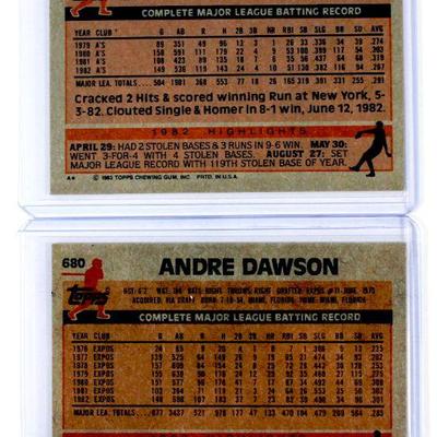 1983 Topps #180 RICKEY HENDERSON #680 ANDRE DAWSON Baseball Cards Set - High Grade