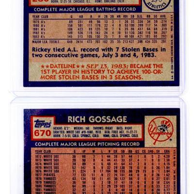 1984 Topps #670 RICH GOSSAGE #230 RICKEY HENDERSON Baseball Cards Set - High Grade