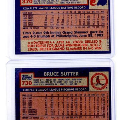 1984 Topps #370 TIM RAINES #730 BRUCE SUTTER Baseball Cards Set - High Grade