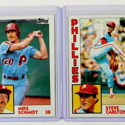 1984 Topps #700 MIKE SCHMIDT #780 STEVE CARLTON Baseball Cards Set - High Grade
