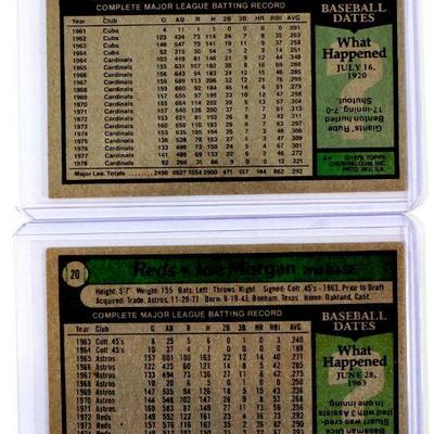 1979 TOPPS #20 JOE MORGAN #665 LOU BROCK Baseball Cards Set - High Grade