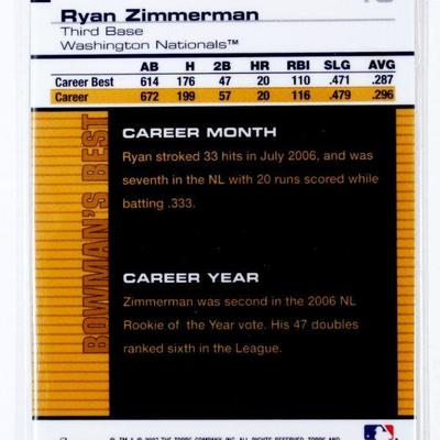 RYAN ZIMMERMAN Bowman's Best #16 2007 Topps Washington Nationals Baseball Card MINT
