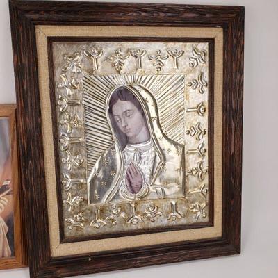 2 Pieces Religious Wall Art - Metal Relief and a Print