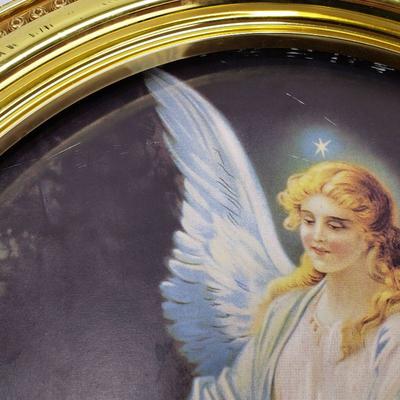 Guardian Angel Wall Art Print in Gold Colored Frame - Oval