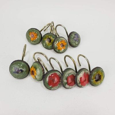 10 Shower Curtain Hooks - Resin with Flowers inside