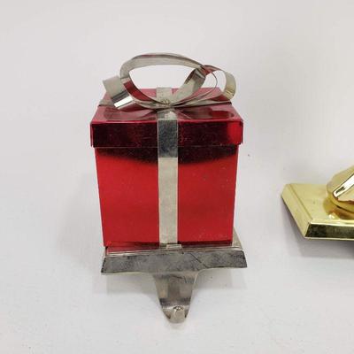 2 Metal Christmas Stocking Holders - Angel and Gift