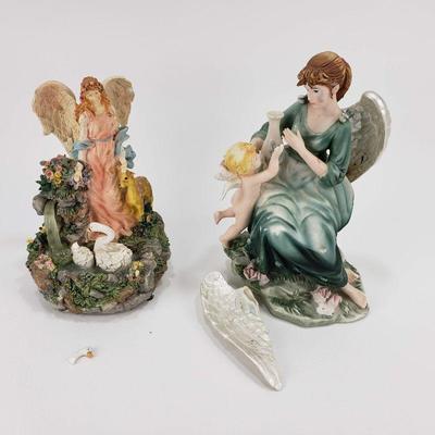 Lot of 2 Angel Statues - One Is A Music Box - Light Damage