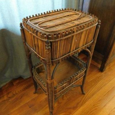 Rattan Bamboo Reed Sewing Basket and Stand 25