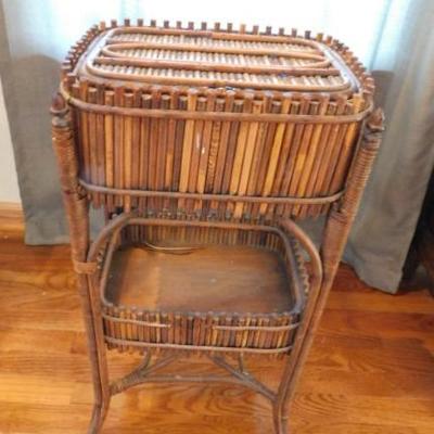 Rattan Bamboo Reed Sewing Basket and Stand 25