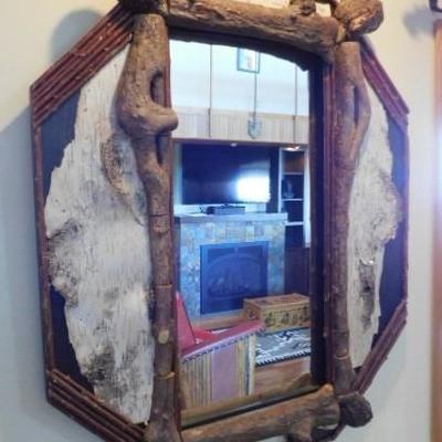 Natural Birch Twig and Bark Rustic Wall Mirror 27