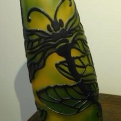 Emile Galle Style Cameo Glass Vase 3 Color Dragon Fly 8