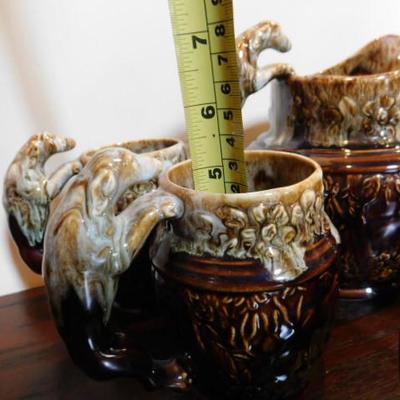 Harker Rockingham Reproduction 1840 Stag Deer with Hunting Dogs Pitcher & 6 Mugs 