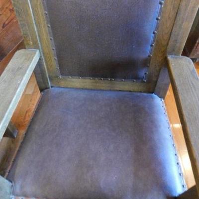 2nd Choice of 2:  Vintage Tiger Oak Masonic Lodge Chairs with Leather Upholstry and Tacks