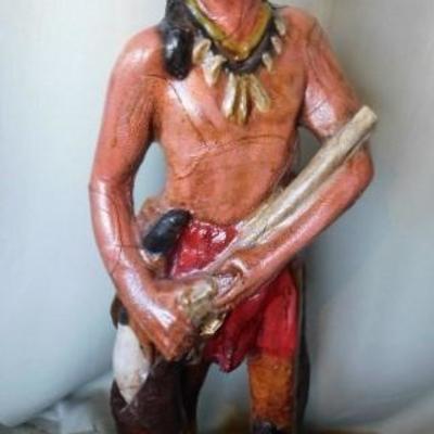 Unique Leather Native American with Dog Statue 35