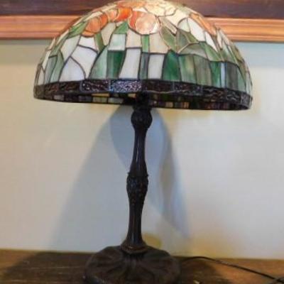 Floral Design Tiffany Style Shade and Metal Post Table Lamp 24