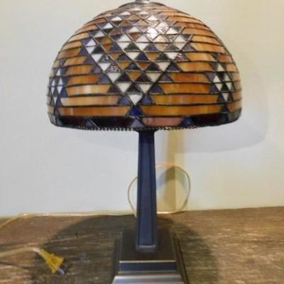 Southwestern Diamond Design Dome Tiffany Style Shade and Metal Post Table Lamp 18
