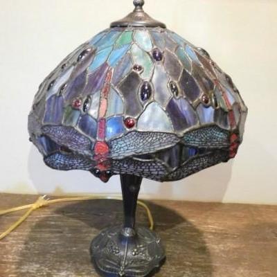 Dragaon Fly Design Traditional Tiffany Style Shade and Metal Post Table Lamp 20
