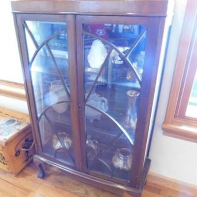 Antique Art Deco Double Door Display Cabinet Arch Fretting Claw Feet 29
