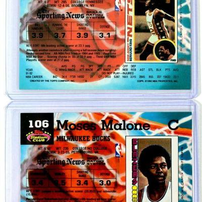 MOSES MALONE BERNARD KING 1992 TOPPS STADIUM CLAB BASKETBALL CARDS SET - NM/MT