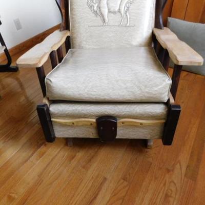 Western Style Rocker  and Ottoman Buffalo Embossed Leather and Wood