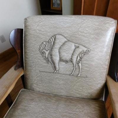 Western Style Rocker  and Ottoman Buffalo Embossed Leather and Wood