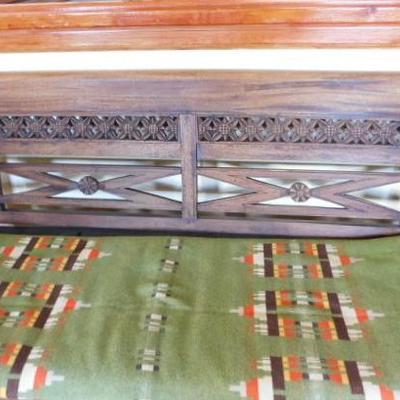 Vintage Teak Wood Carved Bench With Hand Made Cushion 60