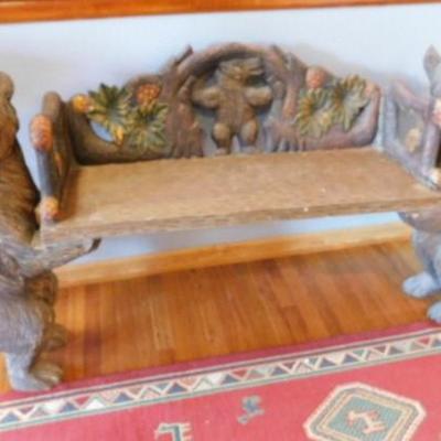 Carved Wood Bear Bench 59