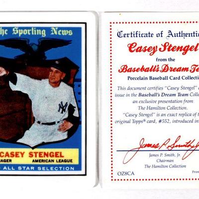 CASEY STENGEL Baseball Dream Team Collection Porcelain Baseball Card w/ Stand & COA