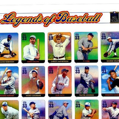 Babe Ruth Lou Gehrig Jackie Robinson LEGENDS OF BASEBALL US Scott #3408 FULL MINT STAMPS SHEET