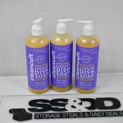 3 Bottles Clean Cult Natural Liquid Dish Soap 