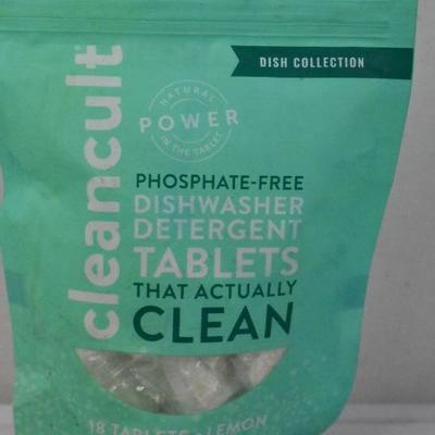 Cleancult Dishwasher Detergent Tablets, Package of 18, Lemon - New