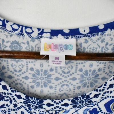 LuLaRoe Jessie Dress Size Medium (fits like a large) w/ pockets! Blue/White/Tan