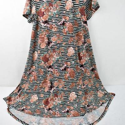 LuLaRoe Carly Dress, Stripe & Floral Queen of Hearts, Medium (fits like a large)
