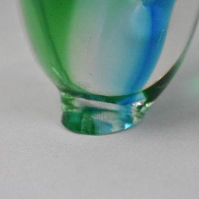 Glass (Crystal?) Dolphin Figurine. Blue & Green. Tiny Chip On Nose . Vintage