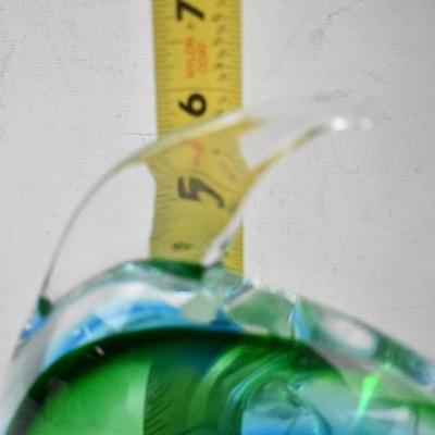 Glass (Crystal?) Dolphin Figurine. Blue & Green. Tiny Chip On Nose . Vintage