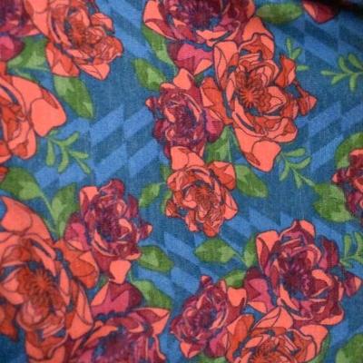LuLaRoe "Joy" Long Duster Cardigan Vest Medium. Blue w/ Pink/Red Flowers